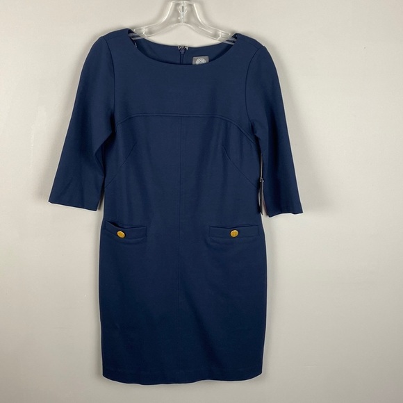 NWT New with Tags Vince Camuto 3/4 Sleeve Navy Shift Dress w/ Pockets Size 6 Mod - Picture 2 of 12